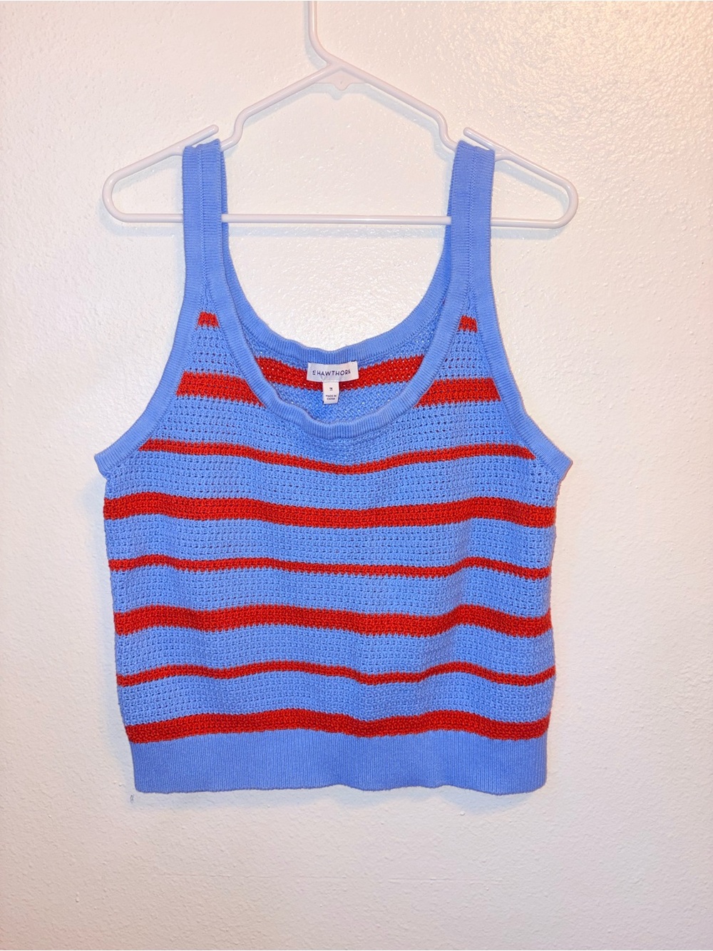 41 Hawthorn Light Blue & Orange Crochet Stripe Tank - Picture 5 of 6